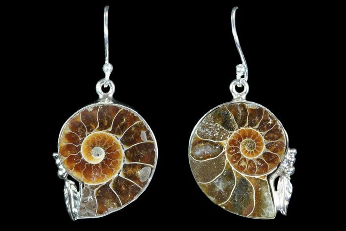 Fossil Ammonite Earrings - Sterling Silver #82256